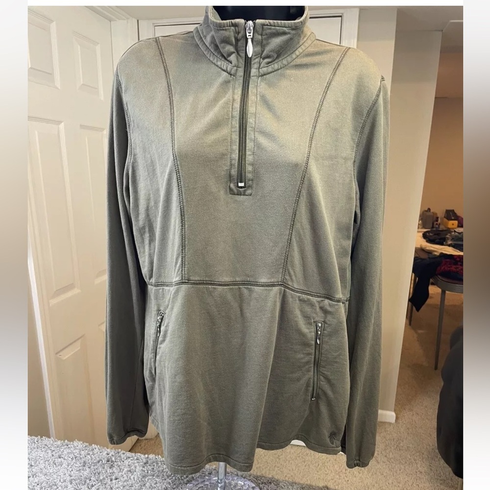Tommy Bahama Women’s Olive Green Pullover Quarter Zip Cotton Sweatshirt Size M - Picture 2 of 11